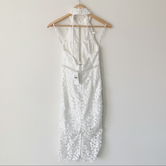 Bardot Lace Overlay Halter Dress White - Picture 5 of 7